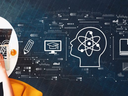 Online education concept with person using a laptop Online education concept with person using a laptop